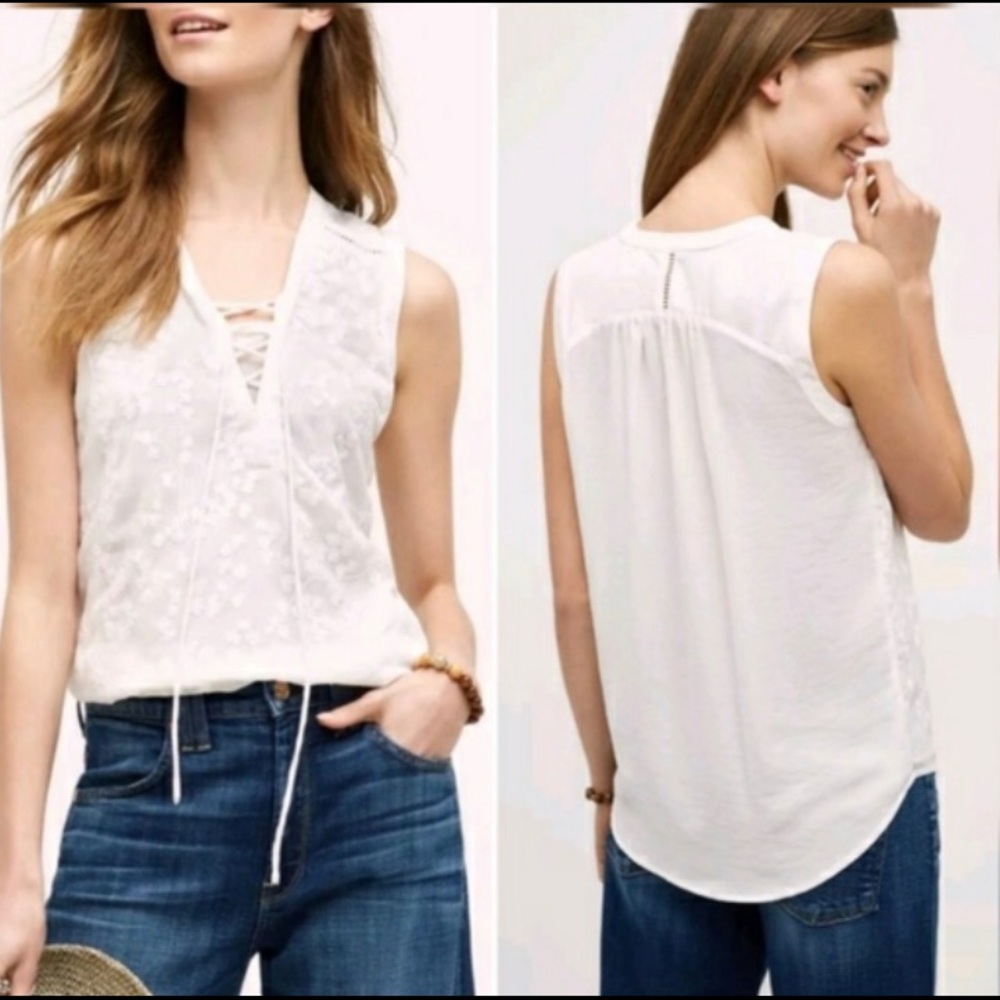 ANTHROPOLOGIE Maeve Embroidered Lace Up Tank